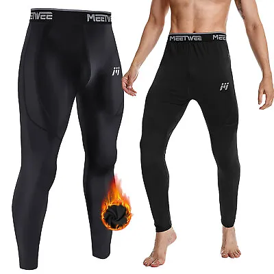 Men's Thermal Compression Pants Fleece Lined Sports Tights Athletic Leggings US • $21.49