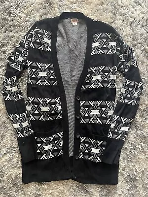 Mossimo Supply Co Knit Cardigan Sweater Sz M Black Geomtetric Aztec • $7.20