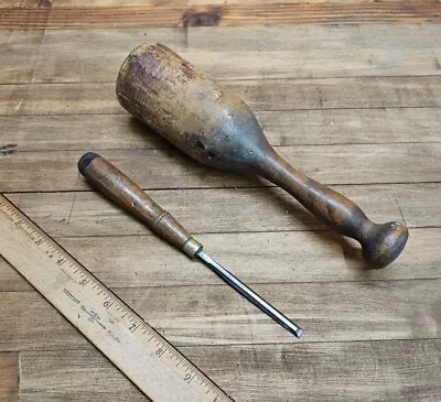 ANTIQUE Tools Woodworking BENCH  Chisel & Mallet Rare BUCK BROS 1/4   ☆USA • $26