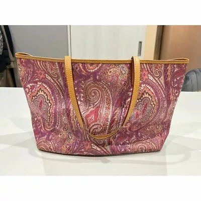 ETRO Large Pink PVC Leather Paisley Pattern Tote Shoulder Bag Casual Style • $121.79