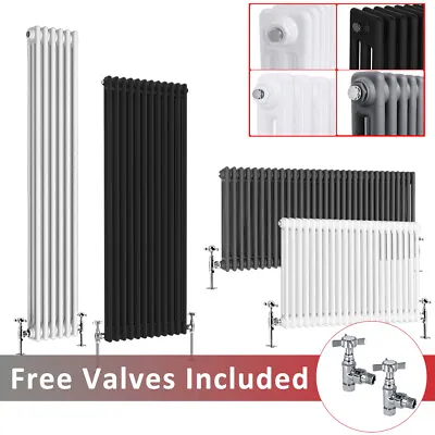 Traditional Horizontal Vertical Radiator Cast Iron Style Rad+Angled Manual Valve • £219.97