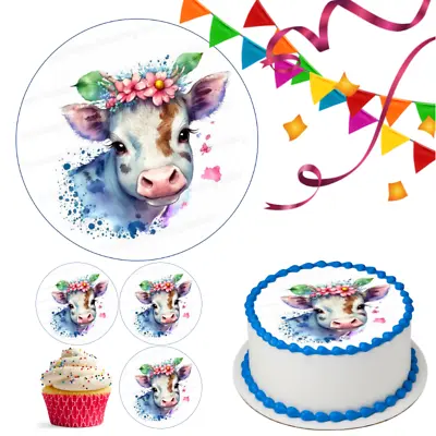 Cow Animal Cake Topper Party Decoration Edible Birthday Gift Celebration Farm • £5.49