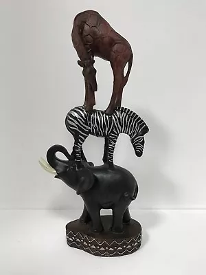 Gorgeous Trio Of Animal Pyramid - Giraffe Zebra Elephant Ornament. • £38