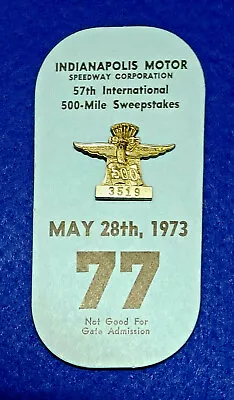 1973 Indy 500 SILVER #3519 Pit Pass Pin Badge With Back Up Card #77 - MINT Badge • $139