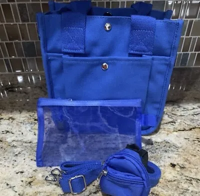 Royal Blue Canvas Tote Bag Purse With Pockets Mini Backpack Coin Purse Pouch • $20