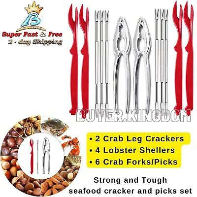 $18.10 • Buy 12 Seafood Tools Crab Crackers Nut Cracker Fork Set Opener Shellfish Lobster Leg