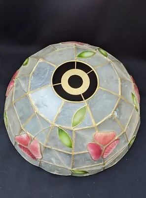 Vintage Retro Capiz Shell Ivory & Flowers Pink Ceiling Lamp Shade • £25