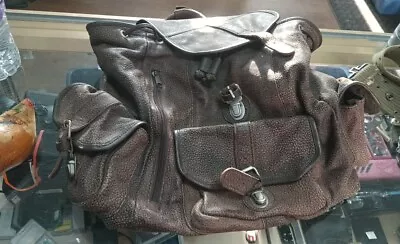 Marlboro Brown Soft 100% Leather Backpack  Bag Strap Buckles Pockets VINTAGE!! • $99.99