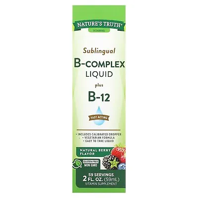 Vitamins Sublingual B-Complex Liquid Plus B-12 Natural Berry 2 Fl Oz (59 Ml) • $12.75