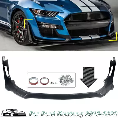 For 15-22 Ford Mustang GT500 Style Front Splitter W/ Corner Spoiler Winglet ABS • $165.96