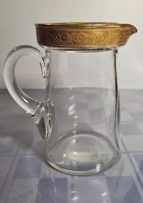 Vintage Minton Tiffin Franciscan Mini Glass Pitcher Creamer 4.25  Gold Rim  • $14.75