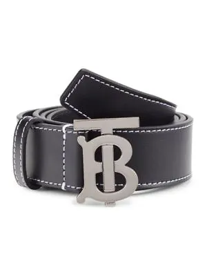 100% Authentic New Men Burberry Tb Grain Black Leather Belt Us 36/90 • $370