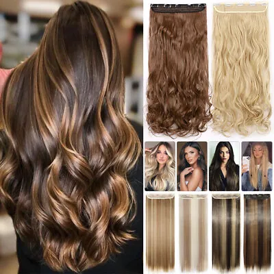 $8.18 • Buy Thick 17-30  Long Curly One Piece Full Head Clip In Hair Extension Real As Human