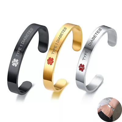 Men Women Medical Alert ID Bracelet Free Engraving Emergency Life Save Bracelet • £7.19