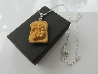 Handmade Unusual Fun Novelty Fimo Baked Beans On Toast Pendant Chain Necklace  • £4.99