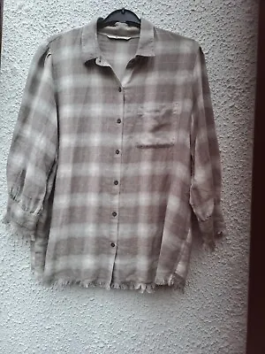 TU Woman-Ladies Plaid Cotton Fringe Sleeve &Hem Shirt B/Pocket B/ Down UK 12 • £9.99