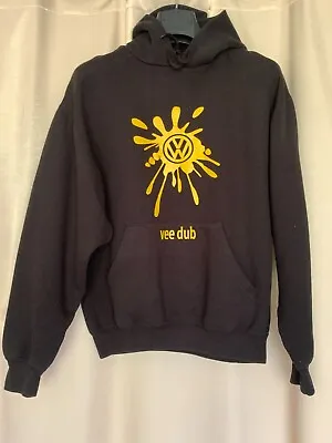 Vee Dub Hoodie Mens Medium Black Yellow VW Logo Sweatshirt Russell Athletic 575M • £15.99