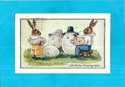 Vintage Postcard-An Easter Greeting To You Bunnies Painting Eggs • $4.95