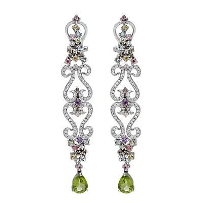 3.91 TCW Natural Diamond Semi Precious Chandelier Earrings 18K White Gold FG VVS • $3732.41