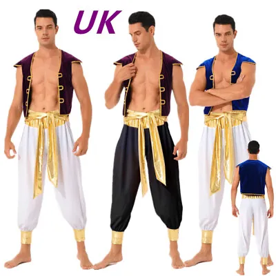 UK Men's Arabian Costume Halloween Party Fancy Dress Arab Waistcoat Pant Cosplay • £31.99