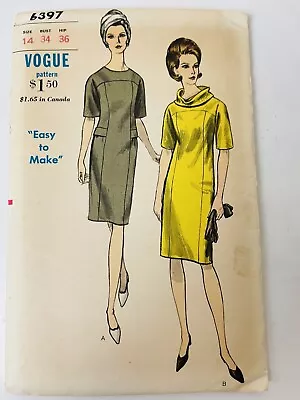 Vintage Vogue Pattern Sheath Dress Wide Collar 60's # 6397 UNCUT Size 14 • $15