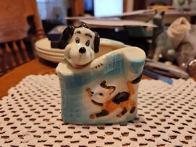 Vintage Whimsical MCM Puppy & Playful Calico Kitten Planter Cute • $22