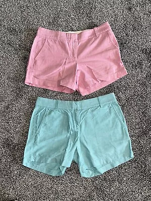 2 Pair - J Crew Madras Cotton Chino Shorts - Pink & Aqua - Size 2 • $19.99