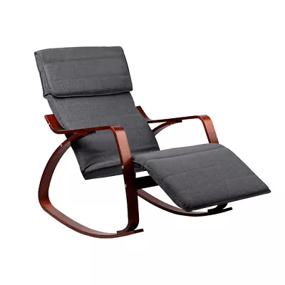 Artiss Bentwood Rocking Armchair Wooden Adjust Footrest Lounge Recliner Charcoal • $117.63