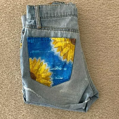 Hand Painted Aeropostale Denim Shorts ~ Sunflowers ~ Size 000 • $50