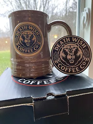 $90 • Buy Death Wish Coffee Grin And Bear It Mug And Leather Patch #2377