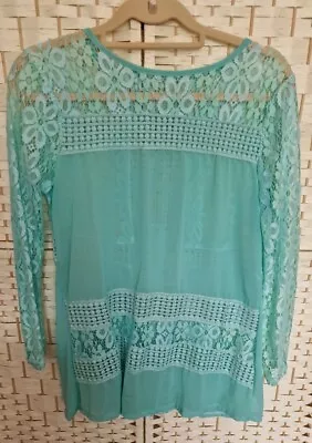 Ladies Mint Green Lace Panel Top With Zip Back Feature Size 12 NWOTS • £8.99