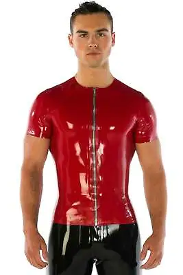 Men's Zip Front Short Sleeve Latex T-Shirt Red. (Listing Ends 4 June 2024) • £104.92