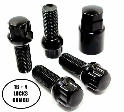 16 + 4 14x1.5 28mm Ball Seat Black Lug Bolts Wheel Locks Combo • $56.99