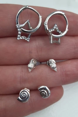 £12 • Buy Set Of 3 Silver Star Diamond Drop Hoop Stud Earrings Brand New