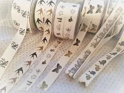 May Arts - SPRING BUNNY BIRD BUTTERFLY CHILDREN - Natural 100% Cotton Tape 19mm • £2.55