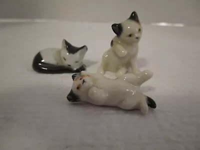 Vintage Porcelain Ceramic Mini Kitten Kitty Cat 1.25  Figurines Set Of 3 JAPAN • $12