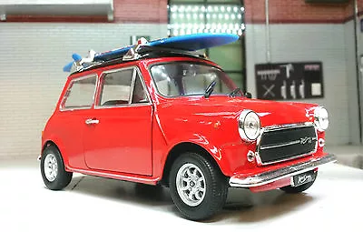 Austin Rover Red Mini Classic Cooper Mr Bean Surf Board 1:24 Scale Diecast Model • $43.15