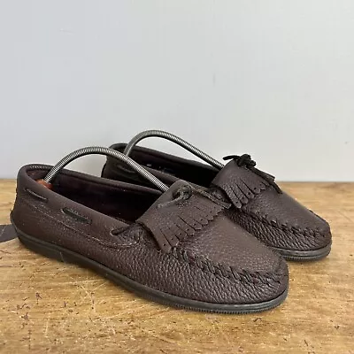 Minnetonka Shoes Women's 7 Brown Moose Hide Leather 392 Tassel Loafers Kilty • $22.98