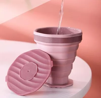 Folding Drinking Mug Collapsible Silicone Cup Kitchen & Dining Coffee Cups PINK • £5.95