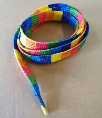 Rainbow Colours Striped Pride Print Flat Shoe Boot Trainer Laces 115cm UK Seller • £2.95