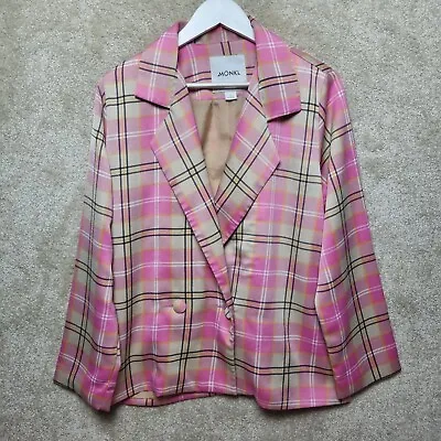 Monki Check Blazer Womens Small Pink Plaid Lapel Collar Lined Double Breasted  • £21.99