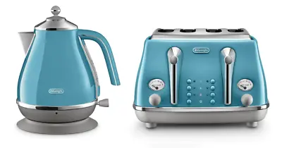 $337 • Buy Delonghi CTOC4003AZ KBOC2001AZ Icona Capitals Toaster + Kettle - Lisbon Azure