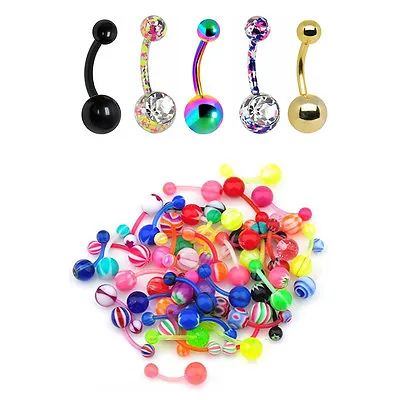 Lot Of 25  Belly Naval Rings 14G Flexi And Surgical Steel Mix • $14.48