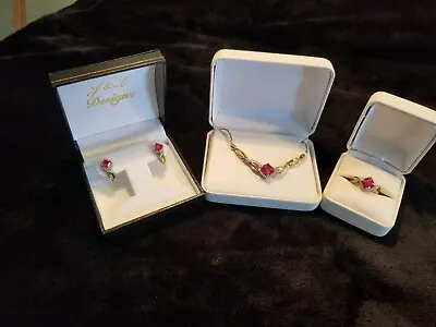 Ruby Set Necklace Earrings Ring. (925SUN) Beautiful New Matching Set  • $180