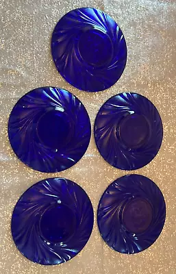 Set 5 Vereco Duralex Bormioli Rocco Rivage Swirl Cobalt Blue 5.25” Saucer Plates • $14.95