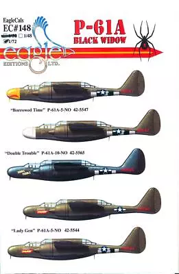 EagleCals Decals 1/72 NORTHROP P-61A BLACK WIDOW • $11.99