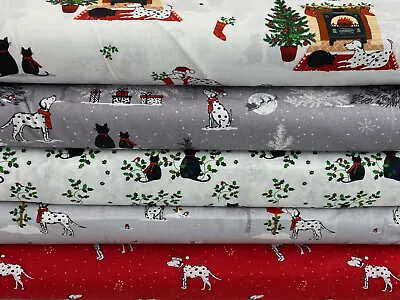 Christmas Pets Dogs Cats Dalmatian Cotton Fabrics By 1/2 M* Various Red Grey • £0.99