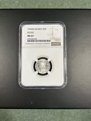 1935 M Mexico 20 Centavos Silver NGC MS 63 • $60