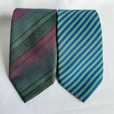 Vintage Pierre Cardin Silk Ties Neckties Green Stripe Made In Italy Lot Of Two • $30