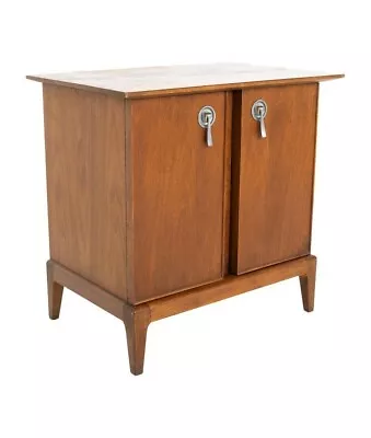 Maddox Mid Century Walnut And Stainless Nightstand • $947